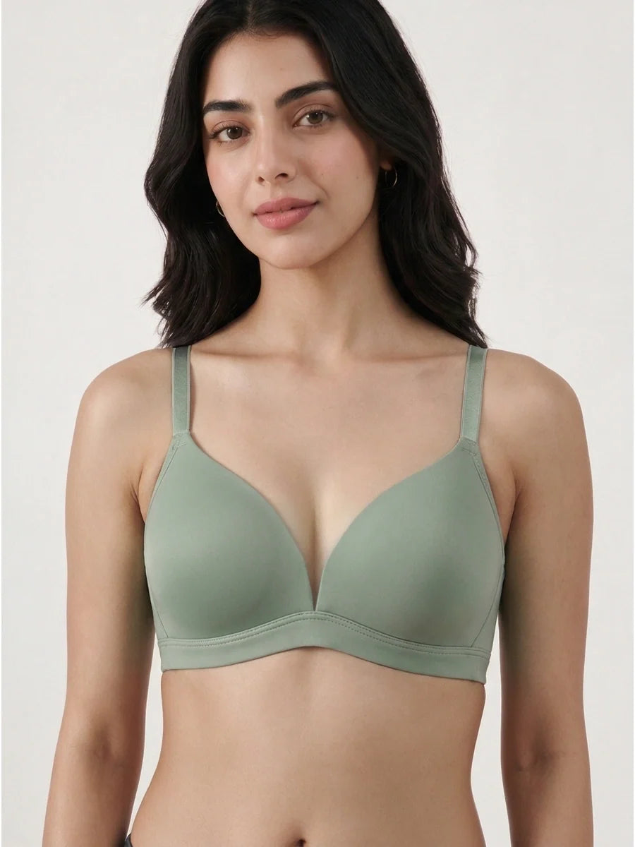 Light Padded Non-Wired T-Shirt Bra - Millie - Olive