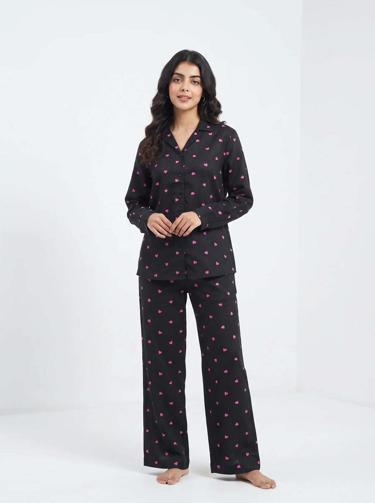 Oversized Linen PJ Set - Night Hearts