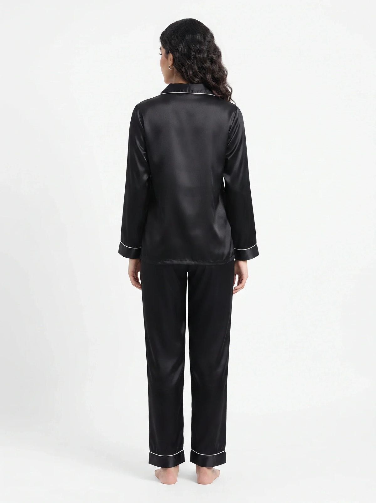 Satin Silk Pajama Suit - Noir - Black