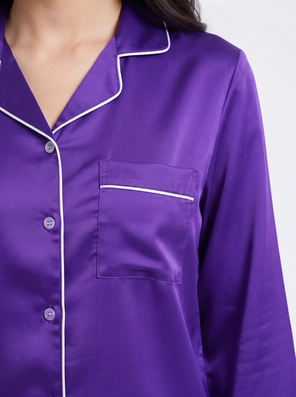 Satin Silk Pajama Suit - Noir - Purple