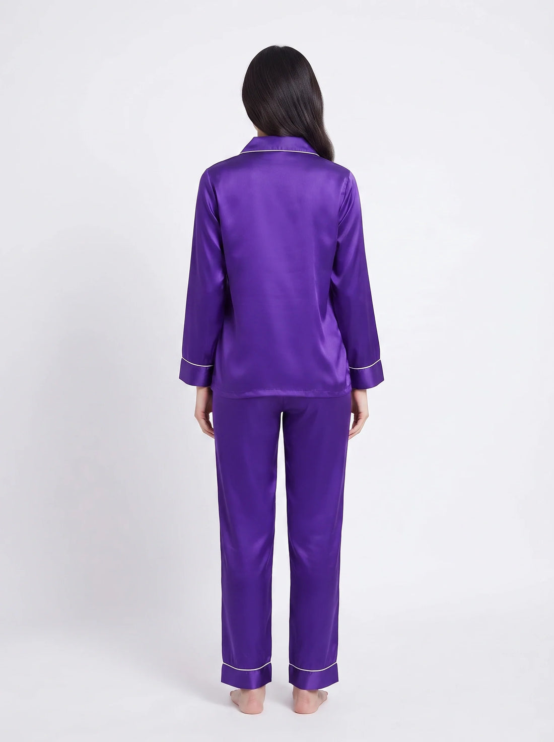 Satin Silk Pajama Suit - Noir - Purple