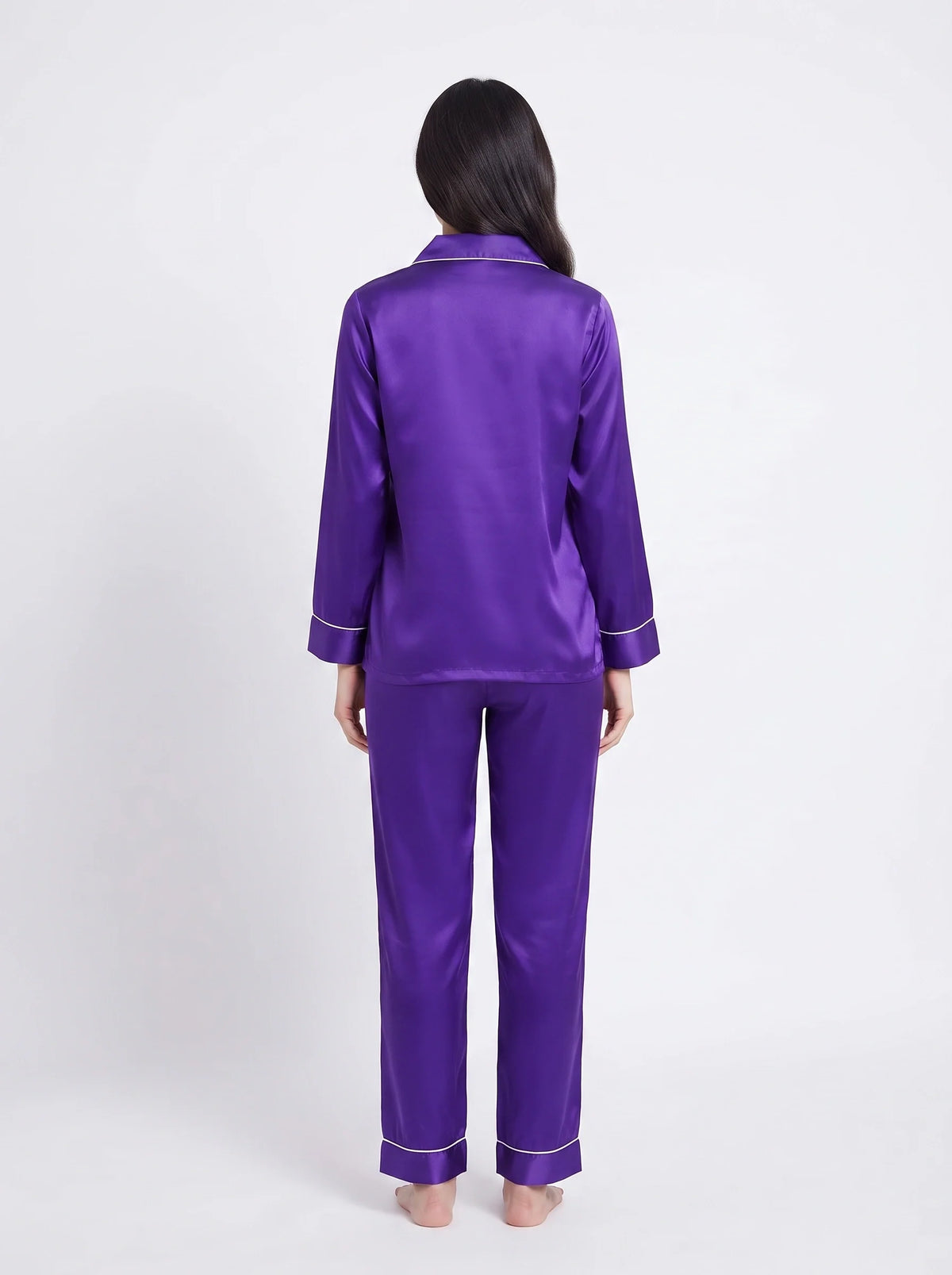 Satin Silk Pajama Suit - Noir - Purple